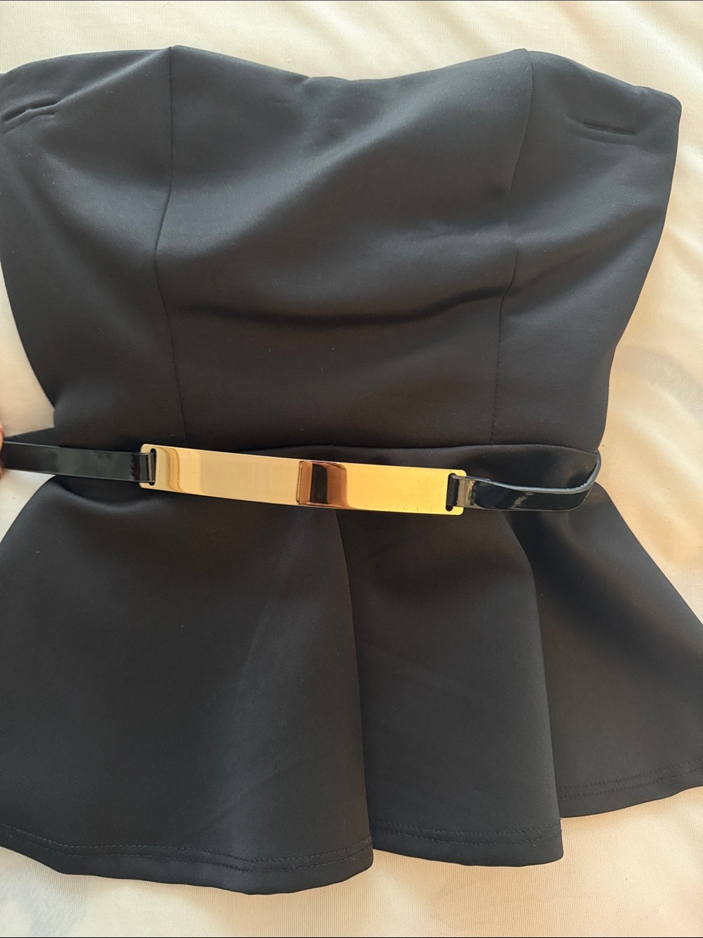 January 7 Black Strapless Peplum Top with Gold Accent Belt